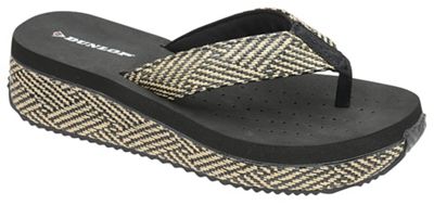 Black 'Dunlop' slip on wedge toe post sandals